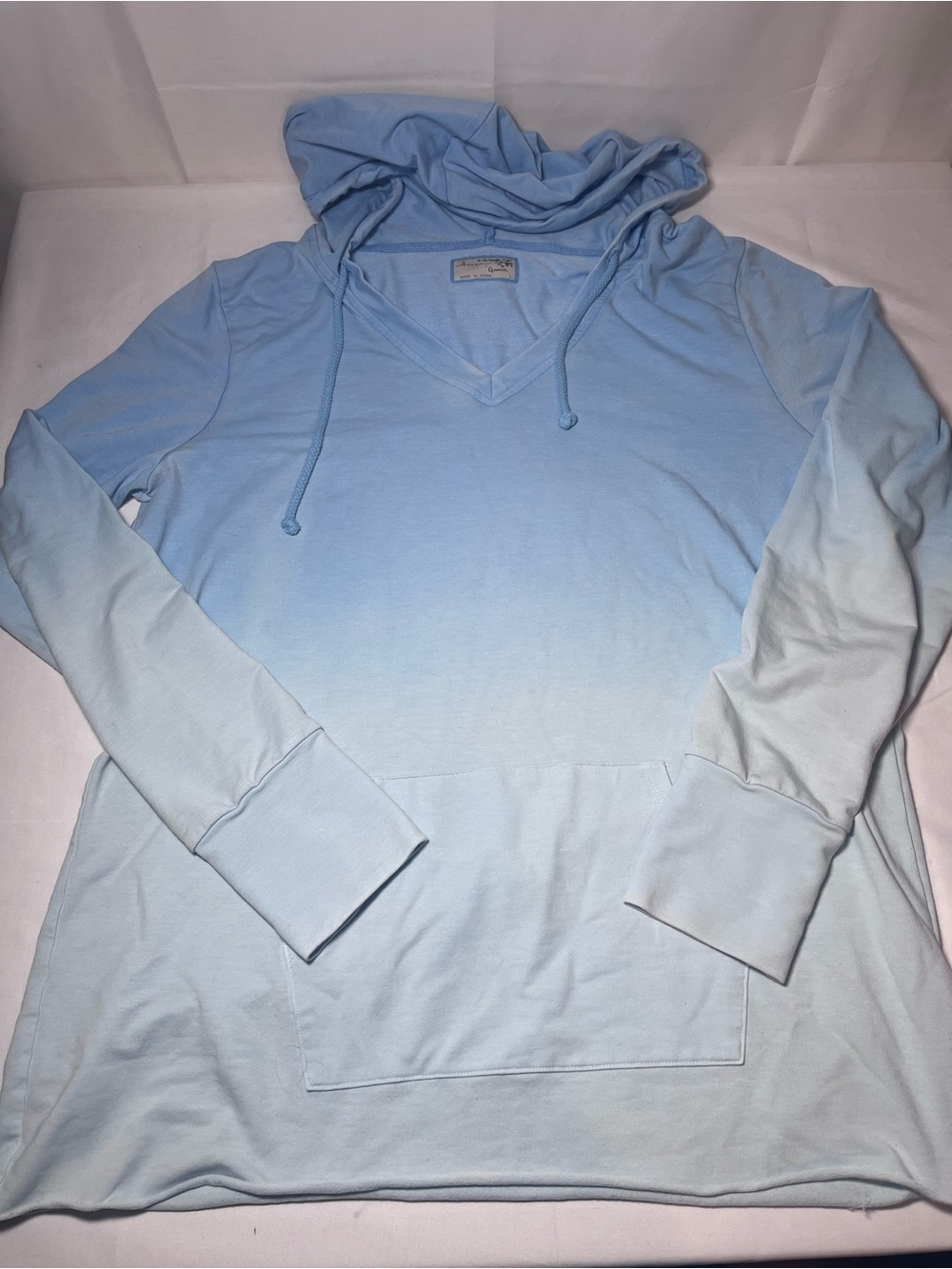 Grace Pale Blue Ombre V-Neck Hooded Pullover